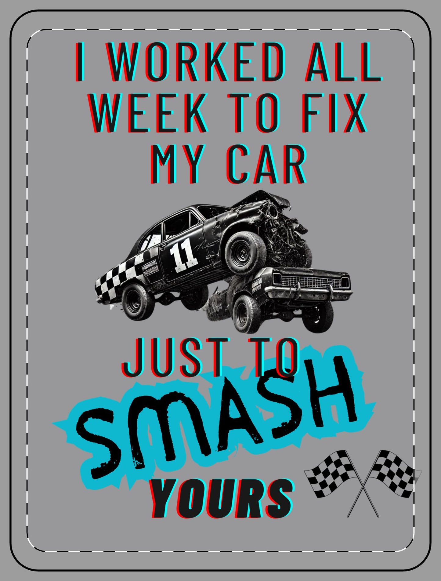 Demolition Derby Fleece Blanket - Smash You Car - Gray design on front, dark fleece backside