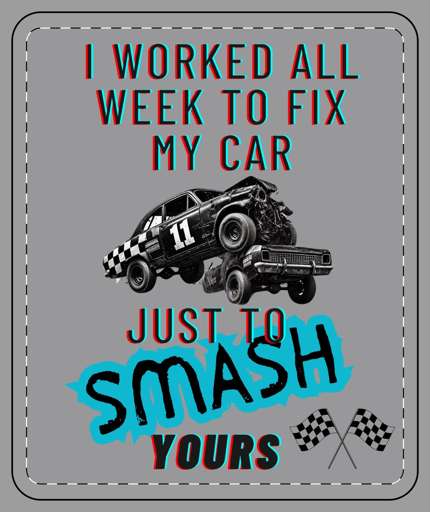 Demolition Derby Fleece Blanket - Smash You Car - Gray design on front, dark fleece backside