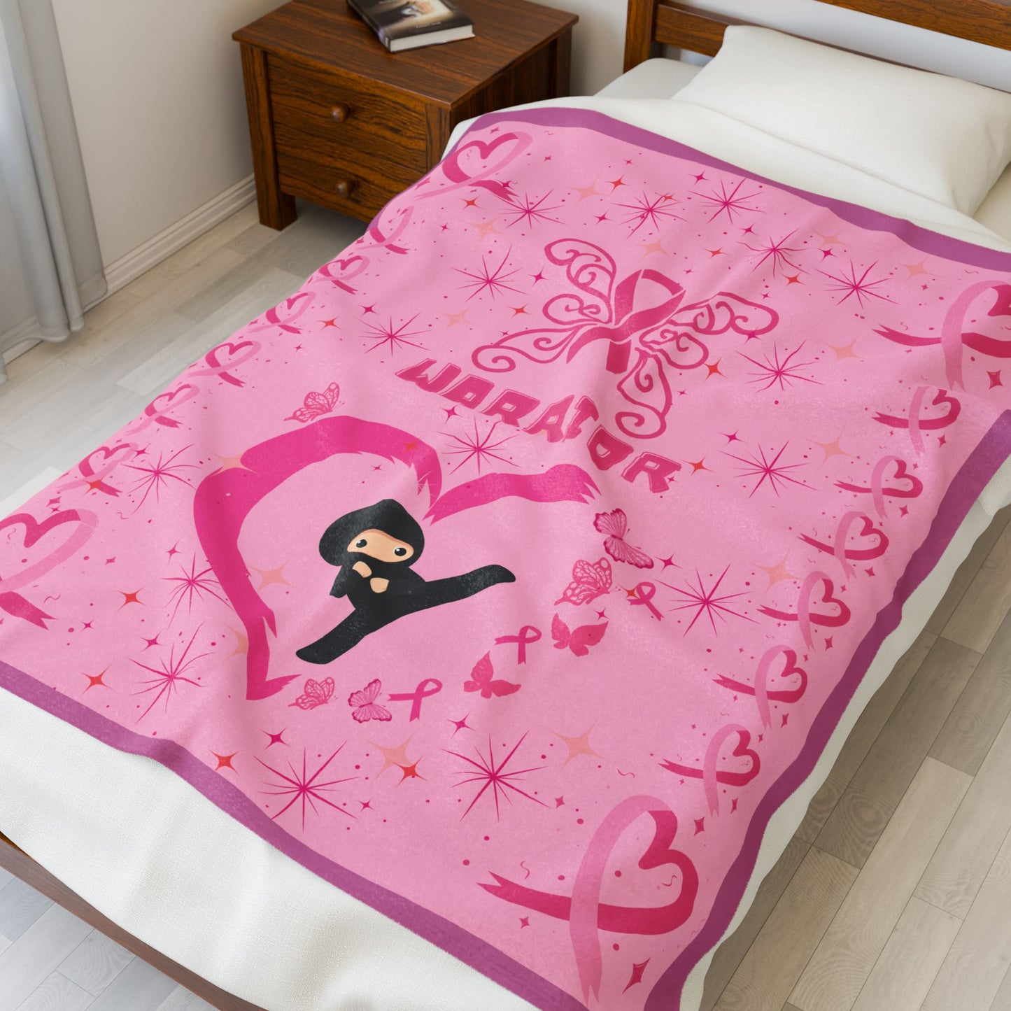Breast Cancer Warrior Velveteen Lap Blanket 50" x 60"